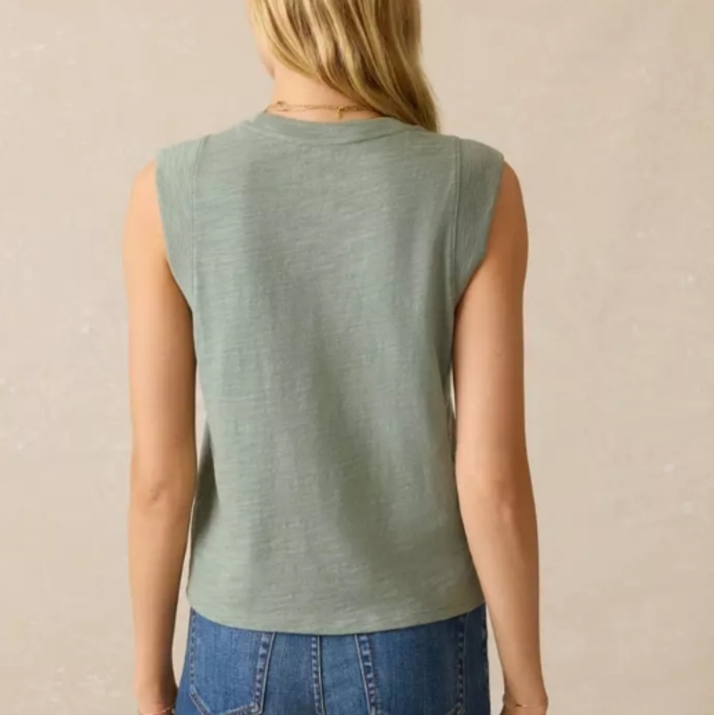 522. Faherty Sunwashed Slub Muscle Tank | Color: Sage Creek - Picture 2 of 8